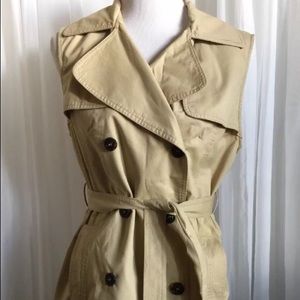 LOVE TREE Khaki Brown Thigh Length Trench Vest